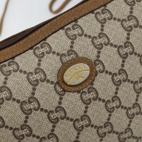 GUCCI GG PLUS Canvas Shoulder Bag PVC Leather Beige Auth th6401 - Picture 9 of 16